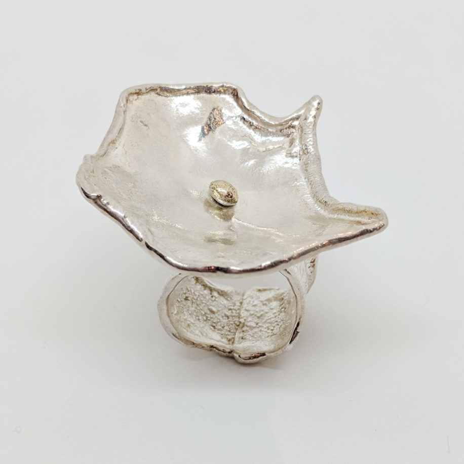 Reticulated Silver Ring with Gold Ball by Barbara Adams at The Avenue Gallery, a contemporary fine art gallery in Victoria, BC, Canada.