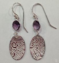 Silver Texture Small Oval Earrings with Bezel Amethyst by Veronica Stewart at The Avenue Gallery, a contemporary fine art gallery in Victoria, BC, Canada.
