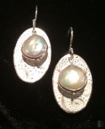 Beautifully executed, Oval Earrings with White Coin Pearls by Veronica Stewart at The Avenue Gallery, a contemporary fine art gallery in Victoria, Canada.