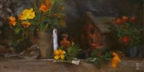 Still-life painting, The Marigold Hotel by Tanya Bone at The Avenue Gallery, a contemporary fine art gallery in Victoria, British Columbia, Canada.