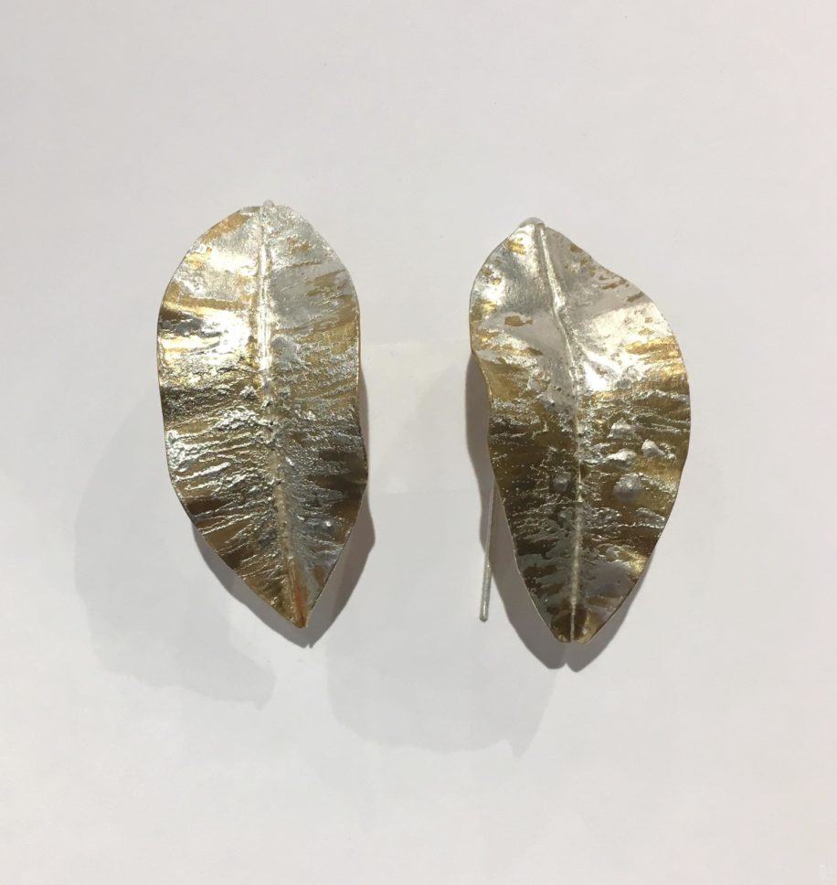 Silver Infused Bronze Fold-Formed Leaf Earrings by Darlene Letendre at The Avenue Gallery, a contemporary fine art gallery in Victoria, BC, Canada.