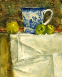 Classical still-life painting, Green Tea, by Tanya Bone at The Avenue Gallery, a contemporary fine art gallery in Victoria, BC, Canada.