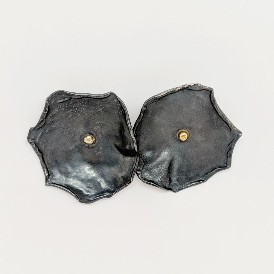 Oxidised Sterling Silver Earrings with Gold Balls by Barbara Adams at The Avenue Gallery, a contemporary fine art gallery in Victoria, BC, Canada.