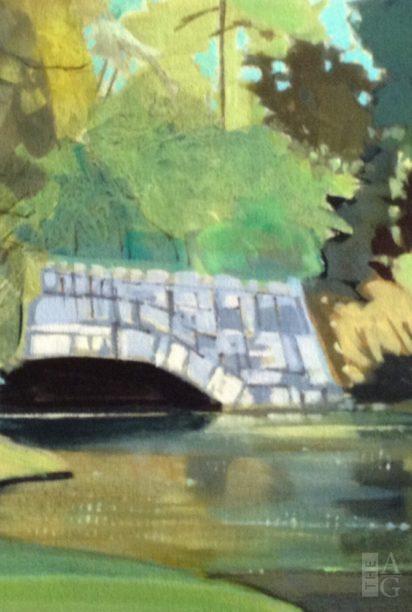 Landscape painting, Bridge at Beacon Hill Park, by artist Lorna Dockstader at The Avenue Gallery, a contemporary fine art gallery in Victoria, BC, Canada.