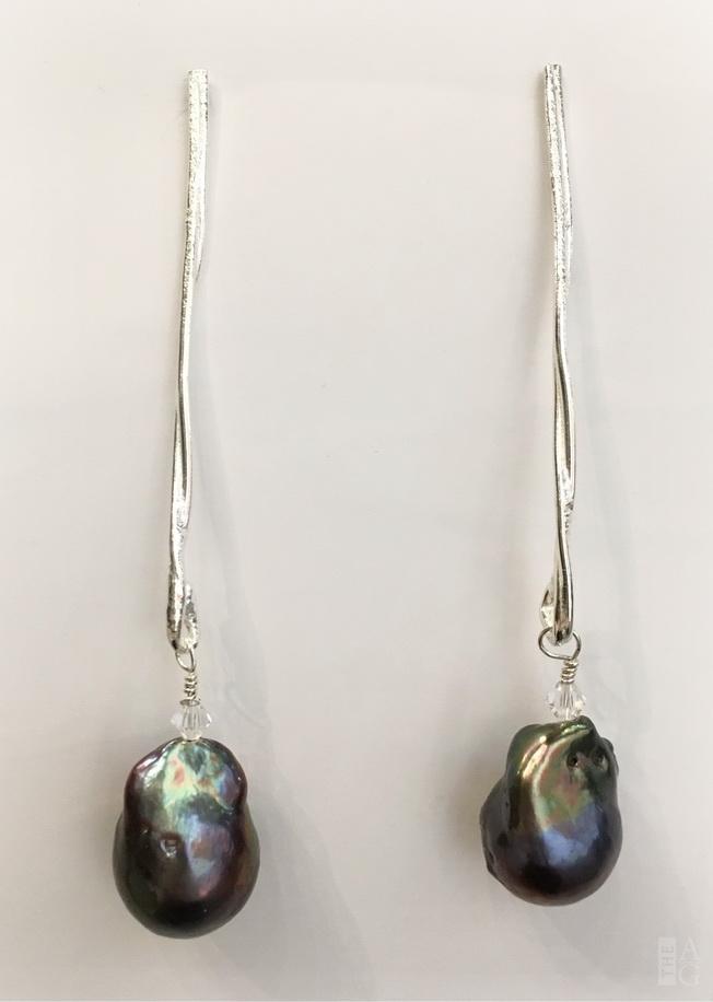 'Midnight in Paris' Pearl Drop Earrings by Barbara Adams at The Avenue Gallery, a contemporary fine art gallery in Victoria, BC, Canada.