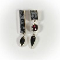 Snowflake Obsidian, Black Jade & Garnet Earrings by Brenda Roy at The Avenue Gallery, a contemporary fine art gallery in Victoria, BC, Canada.