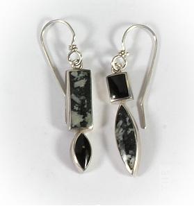 Wearable Flower Stone & Black Jade Earrings by Brenda Roy at The Avenue Gallery, a contemporary fine art gallery in Victoria, BC, Canada.