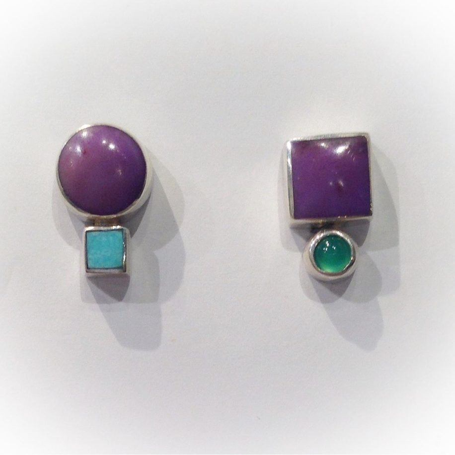 Purple Jade, Chrysoprase & Chrysocolla Earrings by Brenda Roy at The Avenue Gallery, a contemporary fine art gallery in Victoria, British Columbia, Canada.
