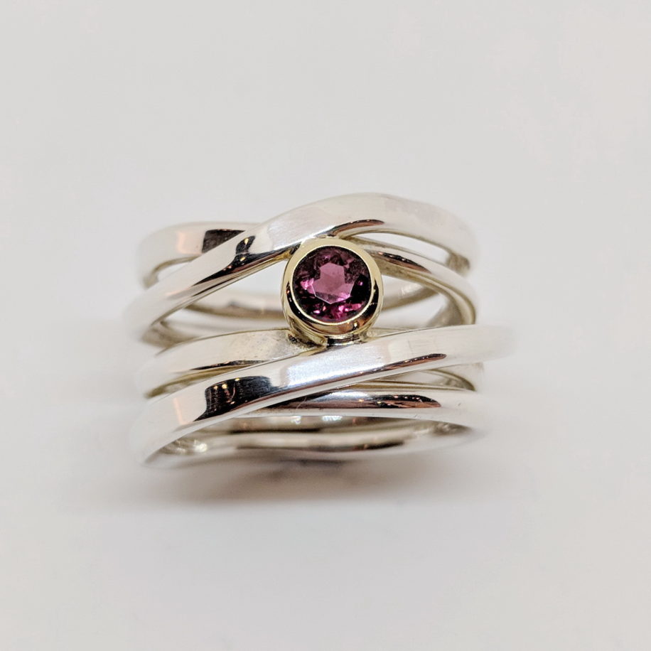 One-of-a-kind OneFooter Ring with Tourmaline in 18k Gold by Dorothée Rosen at The Avenue Gallery, a contemporary fine art gallery in Victoria, BC, Canada.