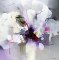 Floral abstract painting, Floraison Nocturne I by Shinah Lee at The Avenue Gallery, a contemporary fine art gallery in Victoria, BC, Canada.