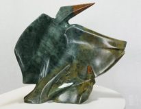 Soapstone sculpture, Safe Freedom, by Pavel Barta at The Avenue Gallery, a contemporary fine art gallery in Victoria, BC, Canada.