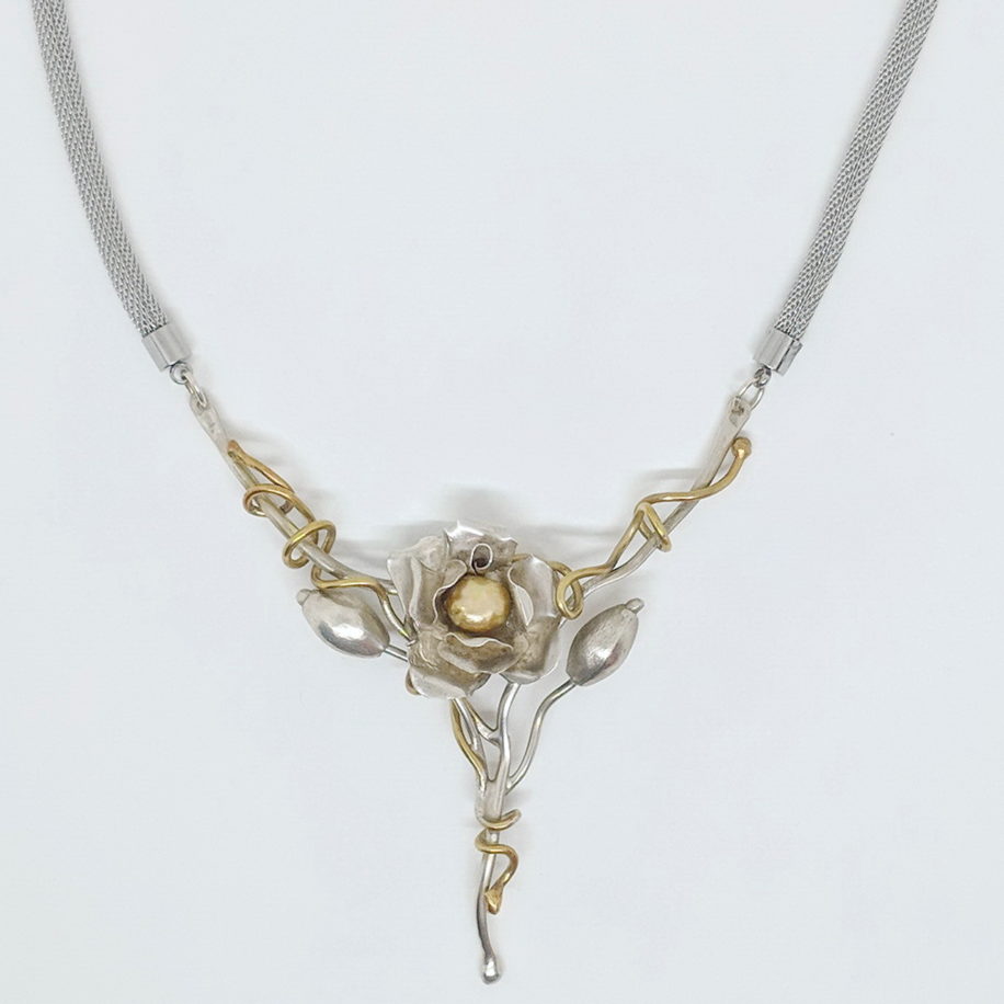 Calla Lily Necklace with Pearl by Darlene Letendre at The Avenue Gallery, a contemporary fine art gallery in Victoria, BC, Canada.