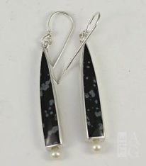 Snowflake Obsidian and Freshwater Pearl Earrings by Brenda Roy at The Avenue Gallery, a contemporary fine art gallery in Victoria, BC, Canada.