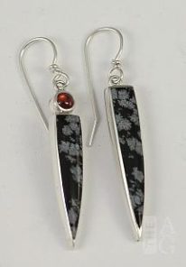 Snowflake Obsidian and Garnet Earrings by Brenda Roy at The Avenue Gallery, a contemporary fine art gallery in Victoria, BC, Canada.