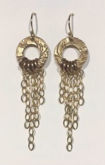 Bronze and gold-fill Chain Earrings by Veronica Stewart at The Avenue Gallery, a contemporary fine art gallery in Victoria, BC, Canada.