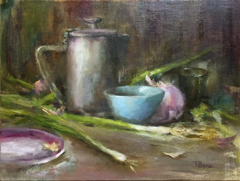 Classical still-life painting, Salad Dressing, by Tanya Bone at The Avenue Gallery, a contemporary fine art gallery in Victoria, BC, Canada.