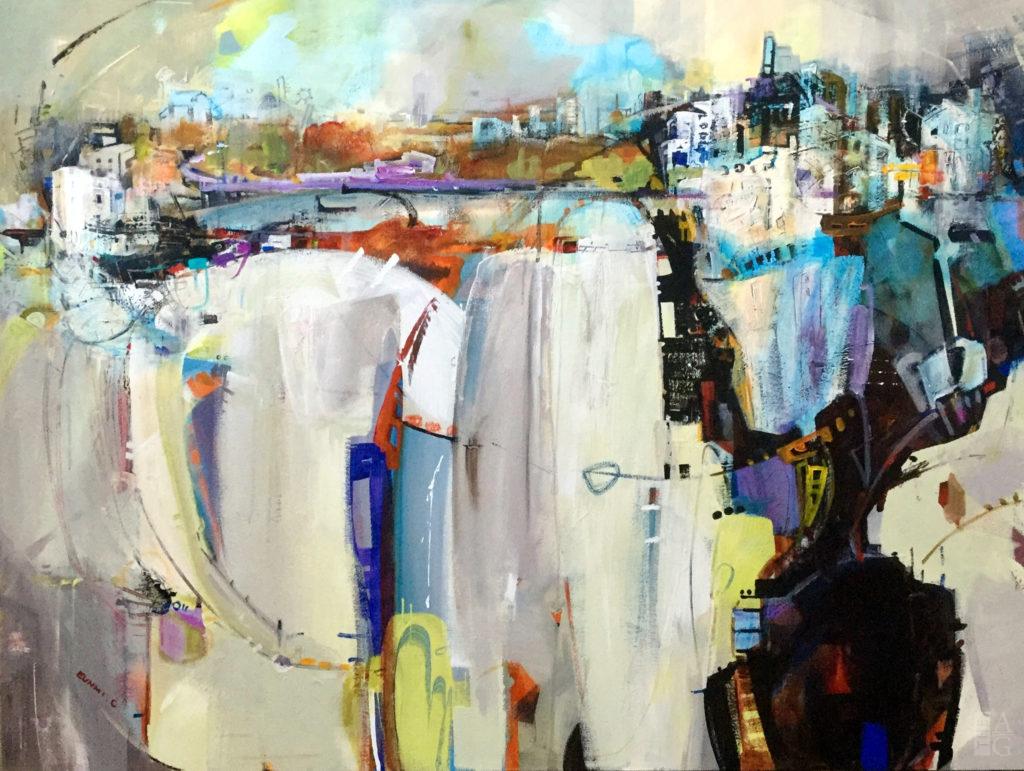 Abstract painting Approaching Victoria by Eunmi Conacher at The Avenue Gallery, a contemporary fine art gallery in Victoria, BC.