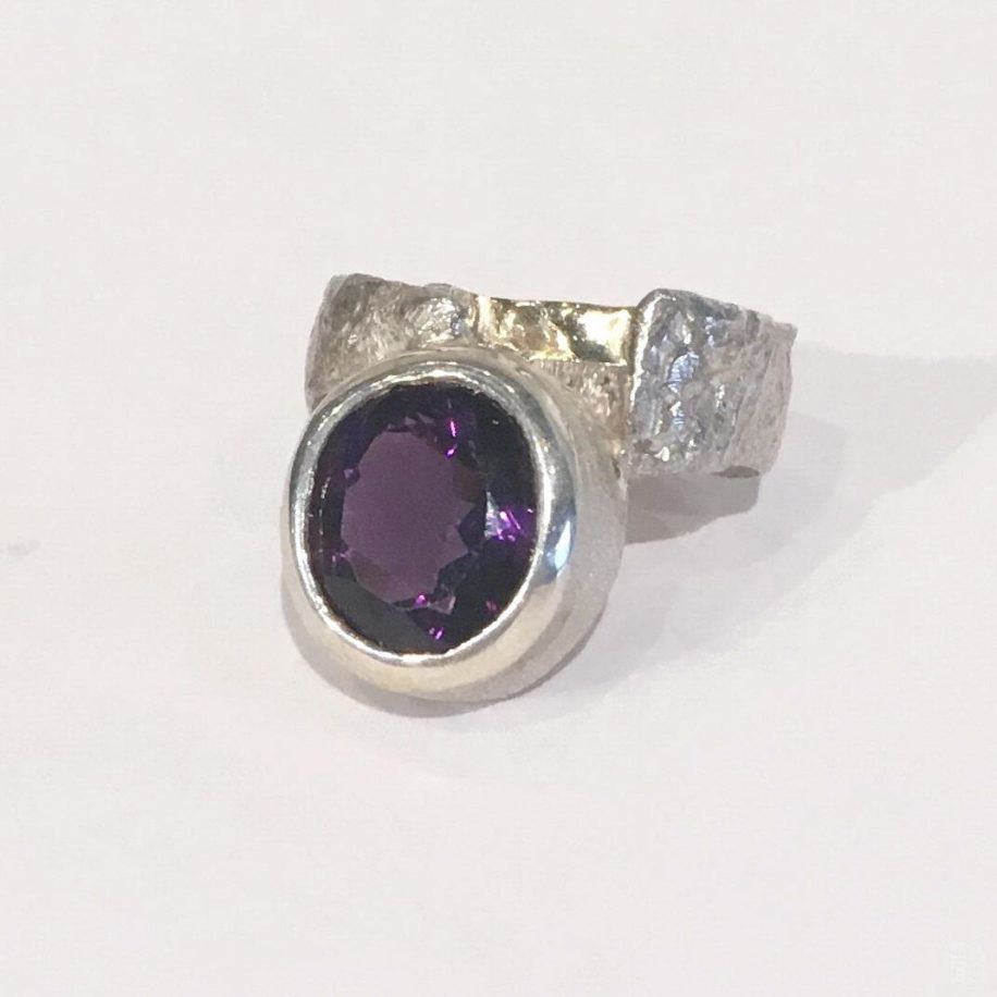 Organically-inspired Sterling Silver Ring with Amethyst by Andrea Russell at The Avenue Gallery, a contemporary fine art gallery in Victoria, BC, Canada.
