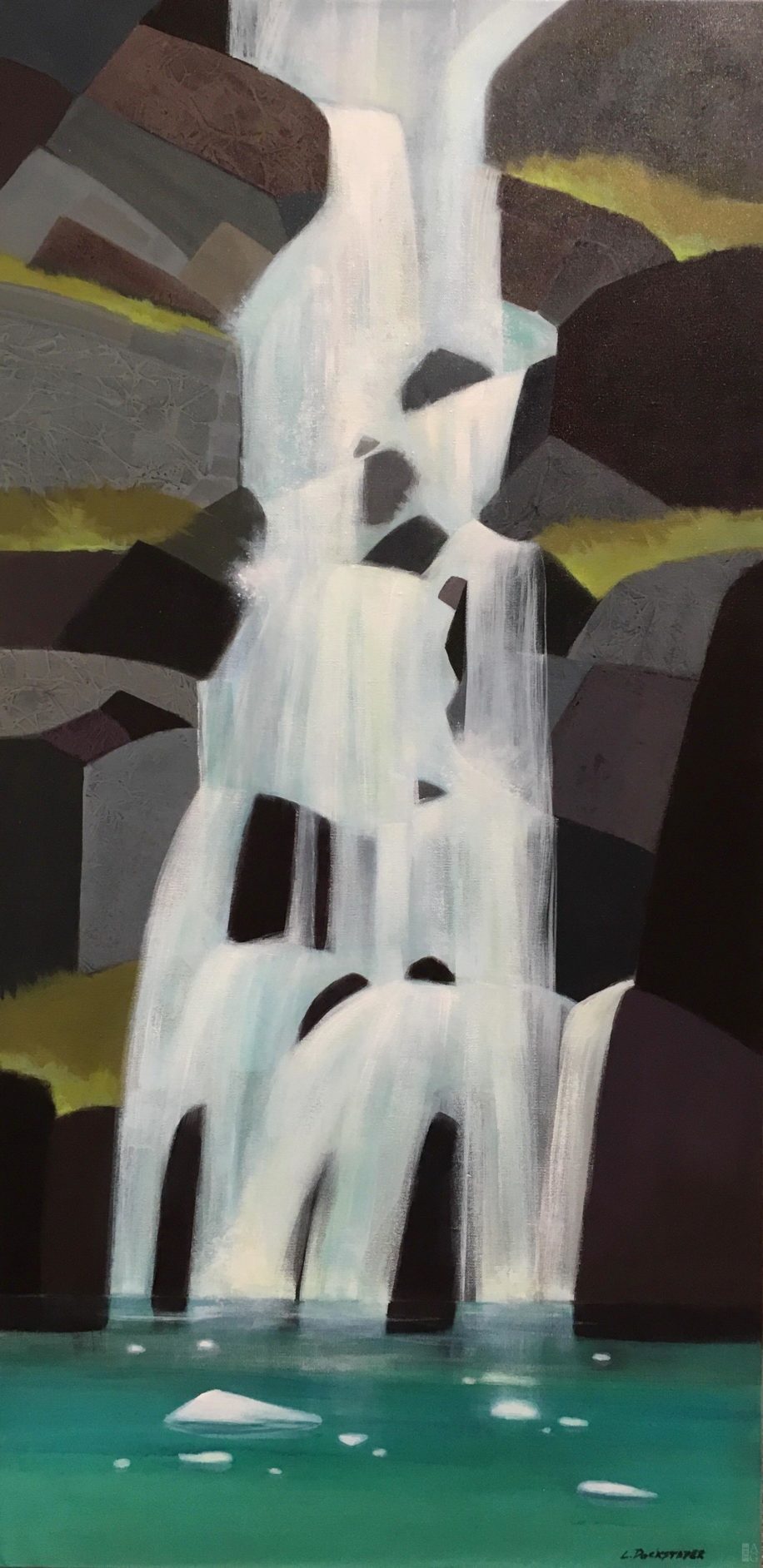Landscape painting, Coastal Waterfall by Lorna Dockstader at The Avenue Gallery, a contemporary fine art gallery in Victoria, BC, Canada.