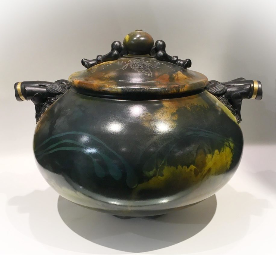 Large Pot with Clay Lid & Gold-Ear Inlay by Geoff Searle at The Avenue Gallery, a contemporary fine art gallery in Victoria, BC, Canada.
