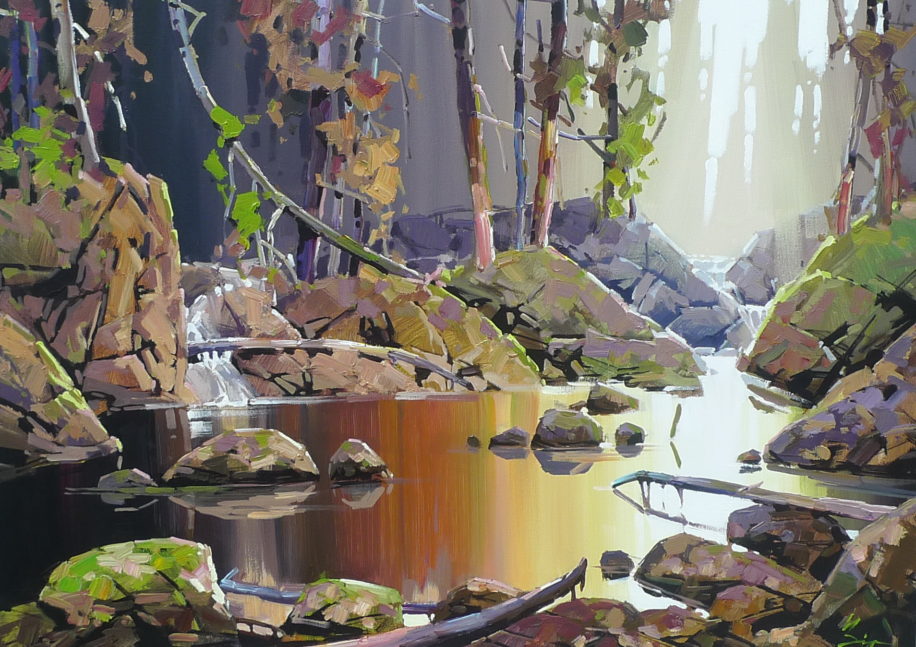 Landscape painting, Quiet River by Bi Yuan Cheng at The Avenue Gallery, a contemporary fine art gallery in Victoria, BC, Canada.