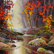 Coastal painting, Red Symphony by Bi Yuan Cheng at The Avenue Gallery, a contemporary fine art gallery in Victoria, BC, Canada.