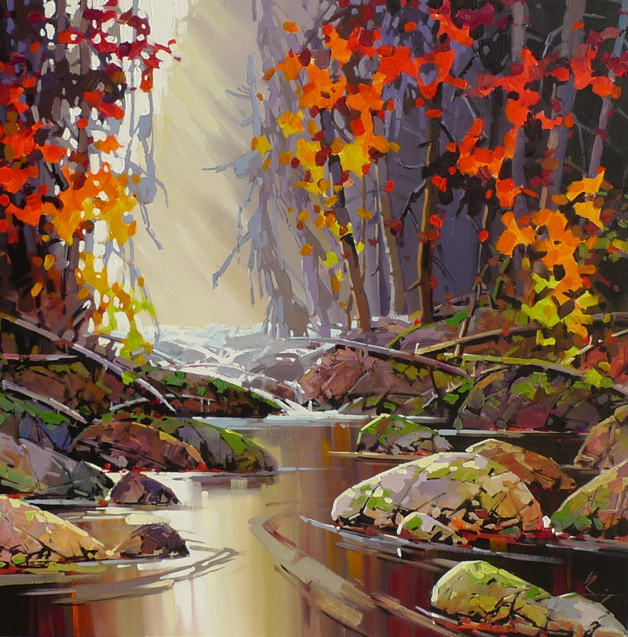 Coastal painting, Red Symphony by Bi Yuan Cheng at The Avenue Gallery, a contemporary fine art gallery in Victoria, BC, Canada.