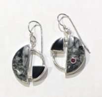 Pinolith, Black Jade and Garnet Earrings by Brenda Roy at The Avenue Gallery, a contemporary fine art gallery in Victoria, BC, Canada.