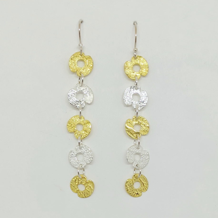 22kt. Gold & Fine Silver Lily Pad Drop Earrings by Veronica Stewart at The Avenue Gallery, a contemporary fine art gallery in Victoria, BC, Canada.