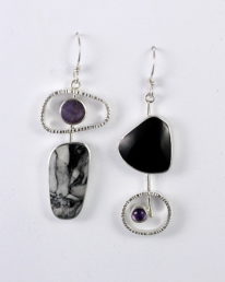 Pinolith, Black Jade, Purple Jade and Amethyst Earrings by Brenda Roy at The Avenue Gallery, a contemporary fine art gallery in Victoria, BC, Canada.