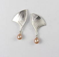 Textured Silver and Natural Freshwater Pearl Earrings by Brenda Roy at The Avenue Gallery, a contemporary fine art gallery in Victoria, BC, Canada.