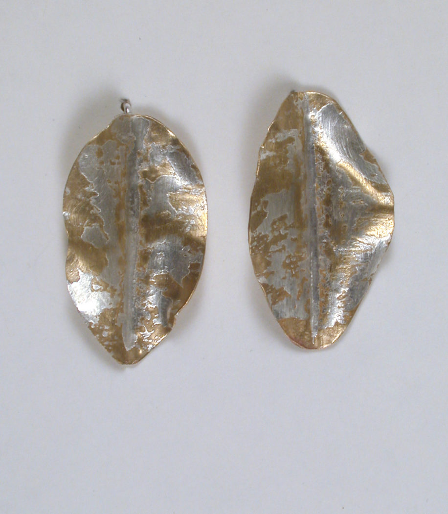 Silver Infused Bronze Fold Formed Leaf Earrings - Small at The Avenue Gallery, a contemporary fine art gallery in Victoria, BC, Canada.