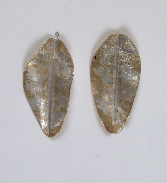 Silver Infused Bronze Fold Formed Leaf Earrings - Small by Darlene Letendre at The Avenue Gallery, a contemporary fine art gallery in Victoria, BC, Canada.