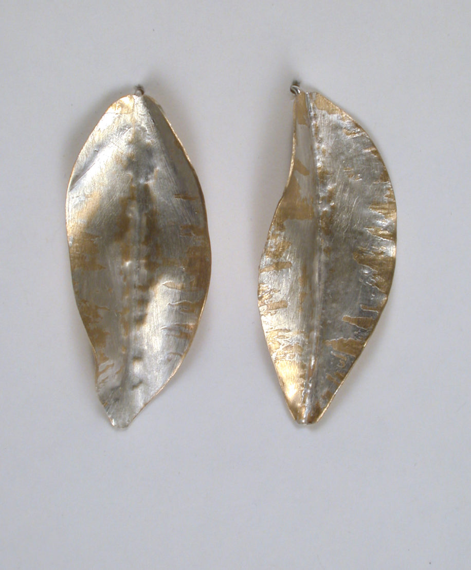 Silver Infused Bronze Fold Formed Leaf Earrings - Medium by Darlene Letendre at The Avenue Gallery, a contemporary fine art gallery in Victoria, BC, Canada.