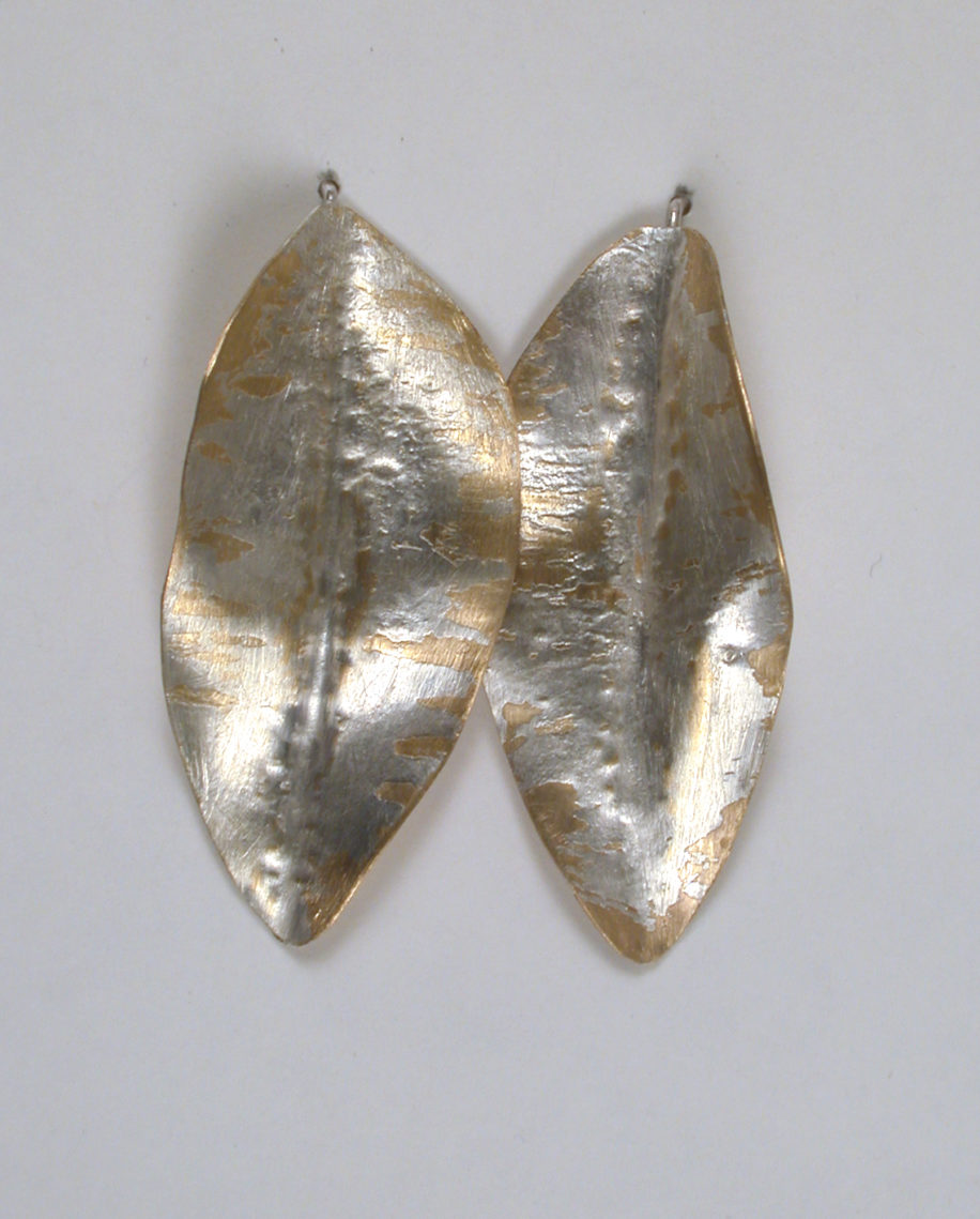 Silver Infused Bronze Fold Formed Leaf Earrings - Medium by Darlene Letendre at The Avenue Gallery, a contemporary fine art gallery in Victoria, BC, Canada.