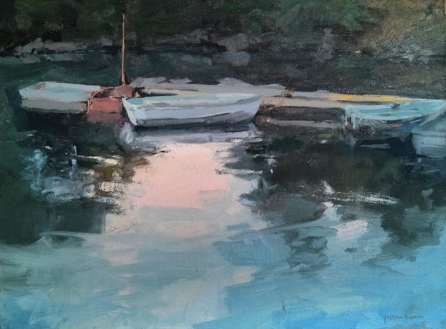 Dusk At The Dinghy Dock by Maria Josenhans at The Avenue Gallery, a contemporary fine art gallery in Victoria, BC, Canada.