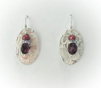 Oval Textured Earrings with Garnet & Pearl by Veronica Stewart at The Avenue Gallery, a contemporary fine art gallery in Victoria, BC, Canada.