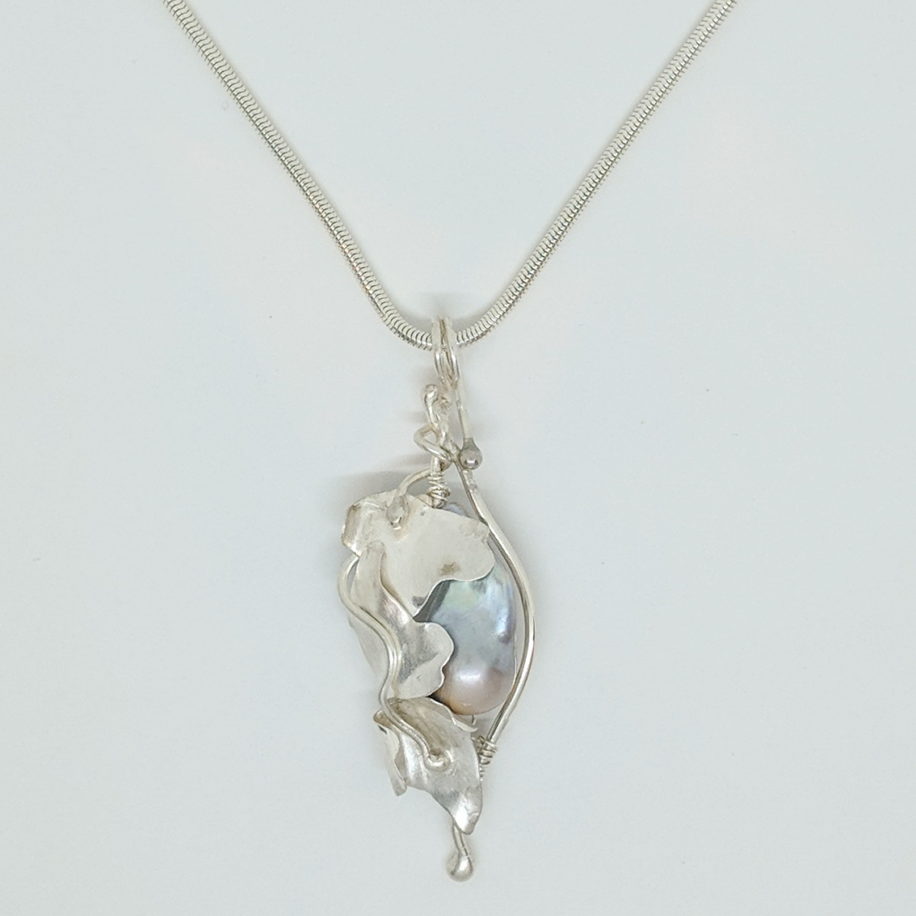 Argentium & Sterling Silver with Baroque Pearl Pendant on Chain by Darlene Letendre at The Avenue Gallery, a contemporary fine art gallery in Victoria, BC, Canada.