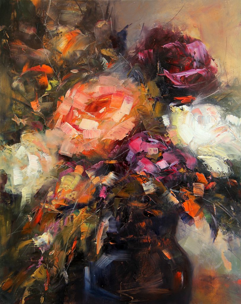 Floral oil painting, Towards Romance by William Liao at The Avenue Gallery, a contemporary fine art gallery in Victoria, BC, Canada