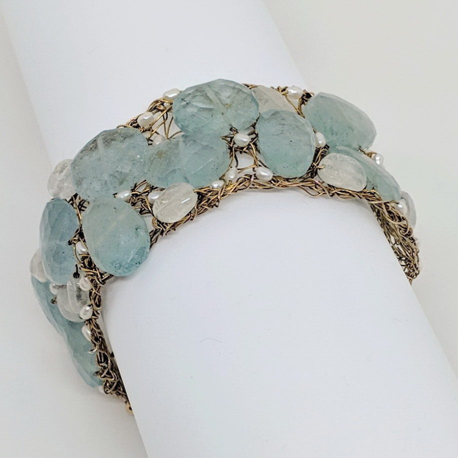 Aquamarine & Pearl Bracelet by Veronica Stewart at The Avenue Gallery, a contemporary fine art gallery in Victoria, BC, Canada.