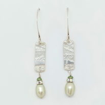 Textured Long Bar Earrings with Green Pearls by Veronica Stewart at The Avenue Gallery, a contemporary fine art gallery in Victoria, BC, Canada.