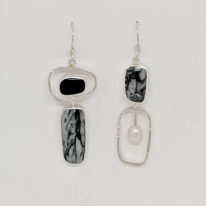 Pinolith, Black Jade and Freshwater Pearl Earrings by Brenda Roy at The Avenue Gallery, a contemporary art gallery in Victoria, BC., Canada