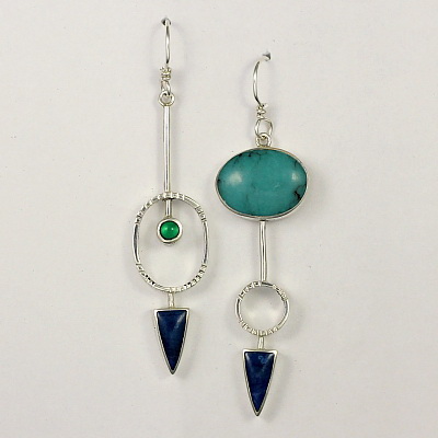 Lapis, Turquoise and Chrysoprase Earrings by Brenda Roy at The Avenue Gallery, a contemporary fine art gallery in Victoria, BC, Canada.