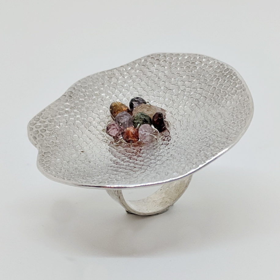 Textured Large Petal Ring with Tourmaline by Veronica Stewart at The Avenue Gallery, a contemporary fine art gallery in Victoria, BC, Canada.