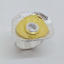 Silver & 22K Gold Ring with Cubic Zirconia by Veronica Stewart at The Avenue Gallery, a contemporary art gallery in Victoria BC, Canada
