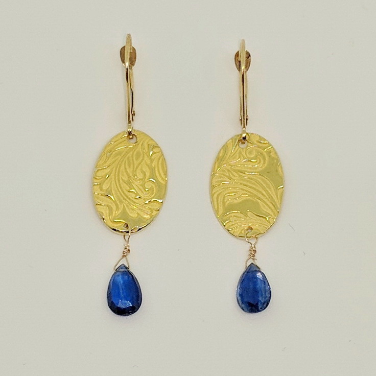 Gold Earrings with Iolite by Veronica Stewart at The Avenue Gallery, a contemporary art gallery in Victoria BC, Canada