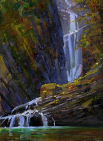 Falls Above Nile Creek (Field Study) by Brent Lynch at The Avenue Gallery, a contemporary fine art gallery in Victoria, BC, Canada.