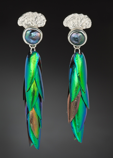 Jewel Beetle Wing Earrings by Andrea Russell at The Avenue Gallery, a contemporary fine art gallery in Victoria, BC, Canada