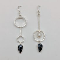 Snowflake Obsidian and Pearl Earrings by Brenda Roy at The Avenue Gallery, a contemporary fine art gallery in Victoria, BC, Canada