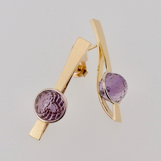 18kt. Yellow & White Gold Earrings with Amethyst Spheres by Bayot Heer at The Avenue Gallery, a contemporary fine art gallery in Victoria, BC, Canada.